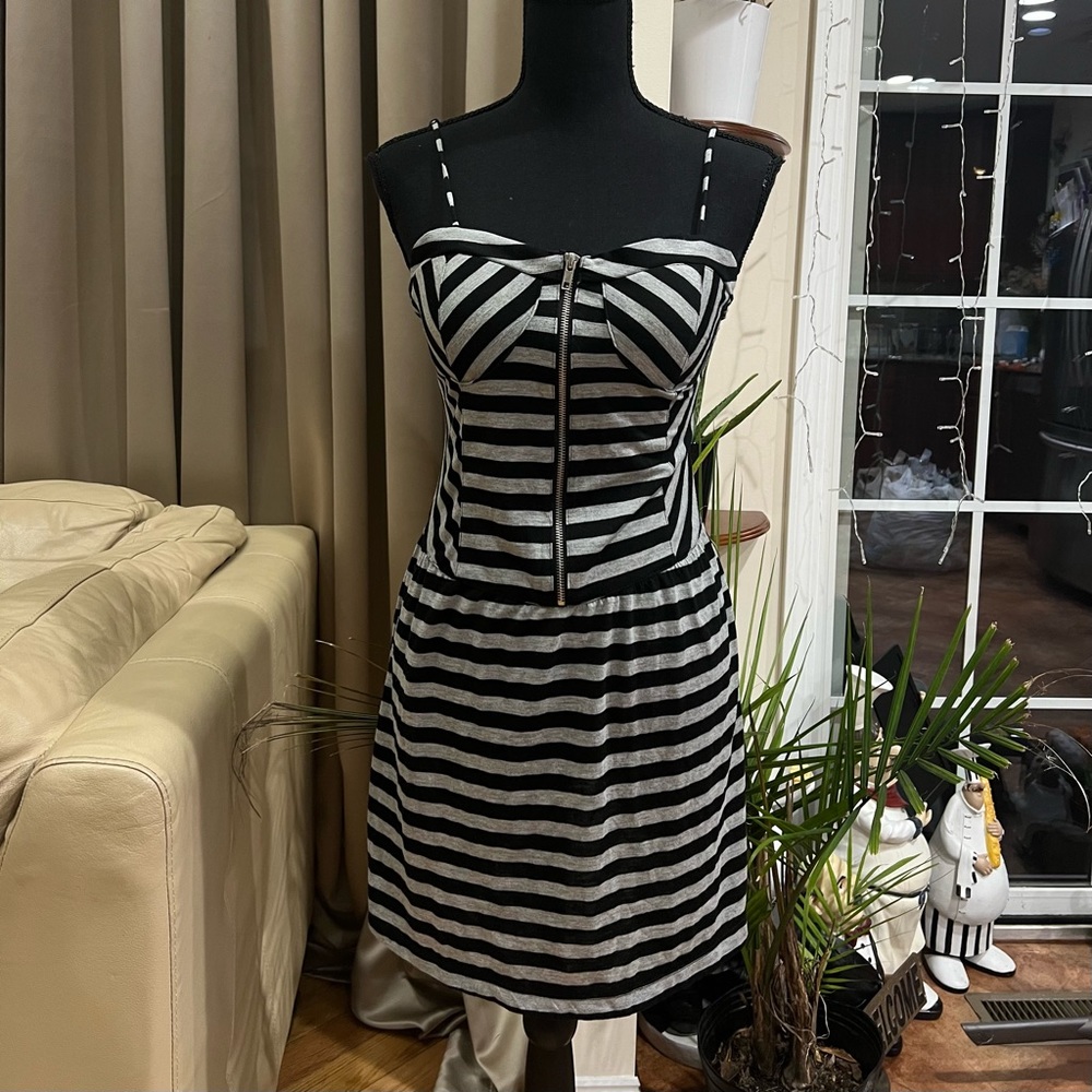 LICORICE Black/Grey Striped Mini Dress